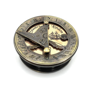 STANLEY LONDON REPLICA SUNDIAL COMPASS WITH WOODEN BOX