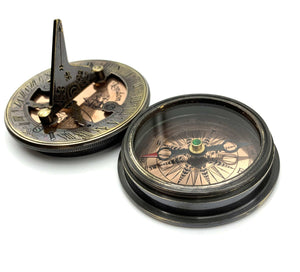 STANLEY LONDON REPLICA SUNDIAL COMPASS WITH WOODEN BOX