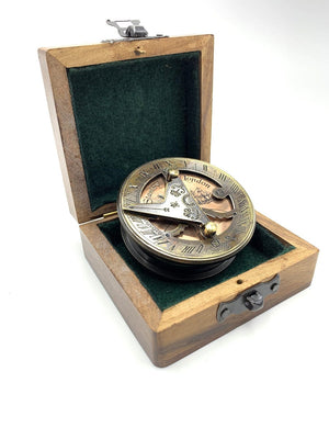 STANLEY LONDON REPLICA SUNDIAL COMPASS WITH WOODEN BOX